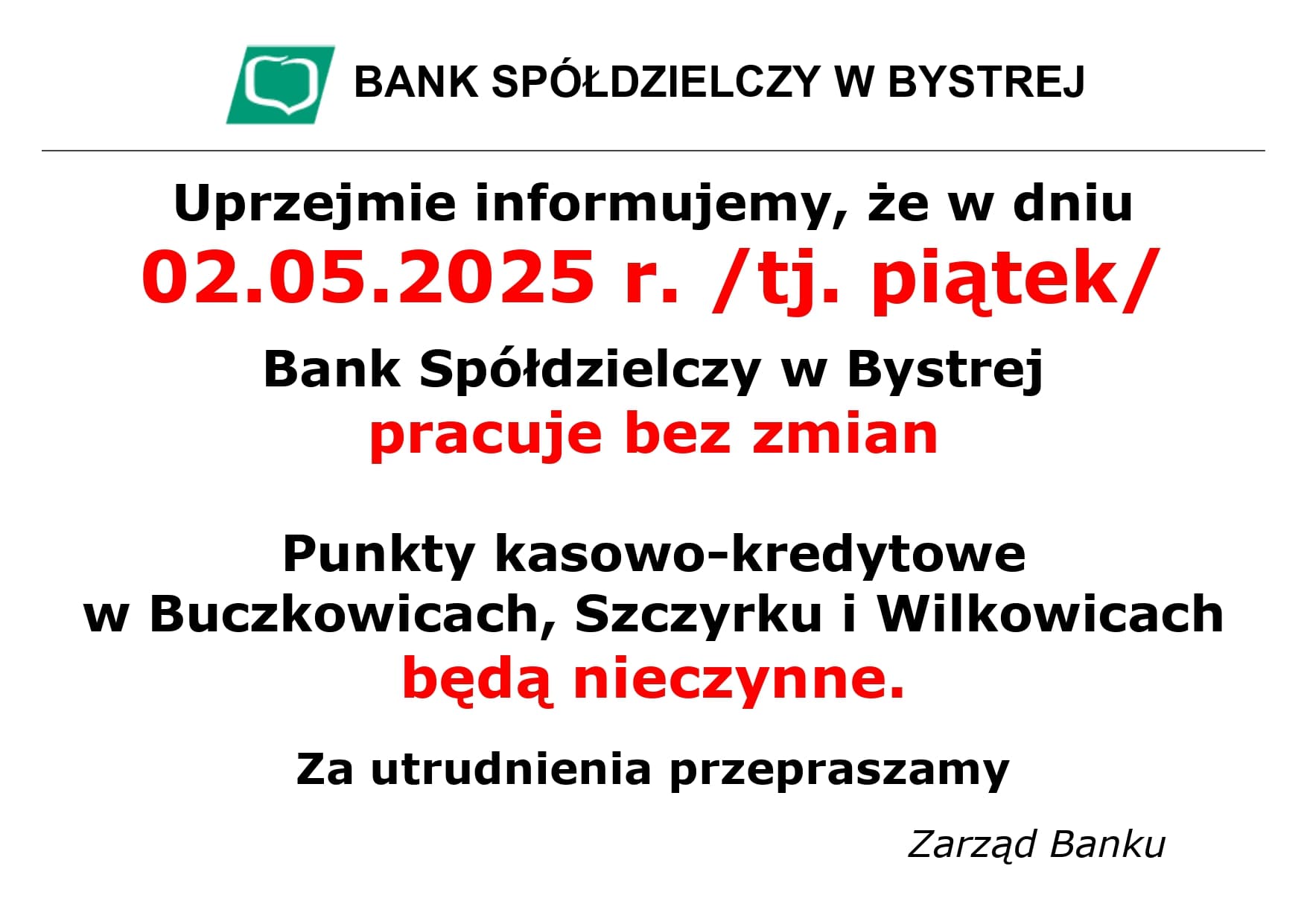 Godziny pracy 02-05-2025 r.
