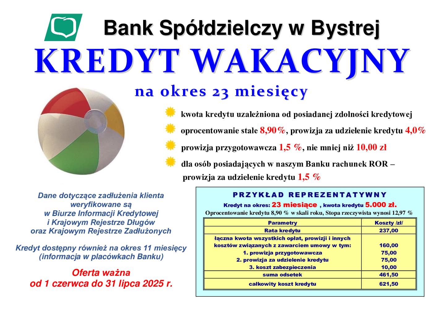 Kredyt Wakacyjny na okres 23 miesięcy