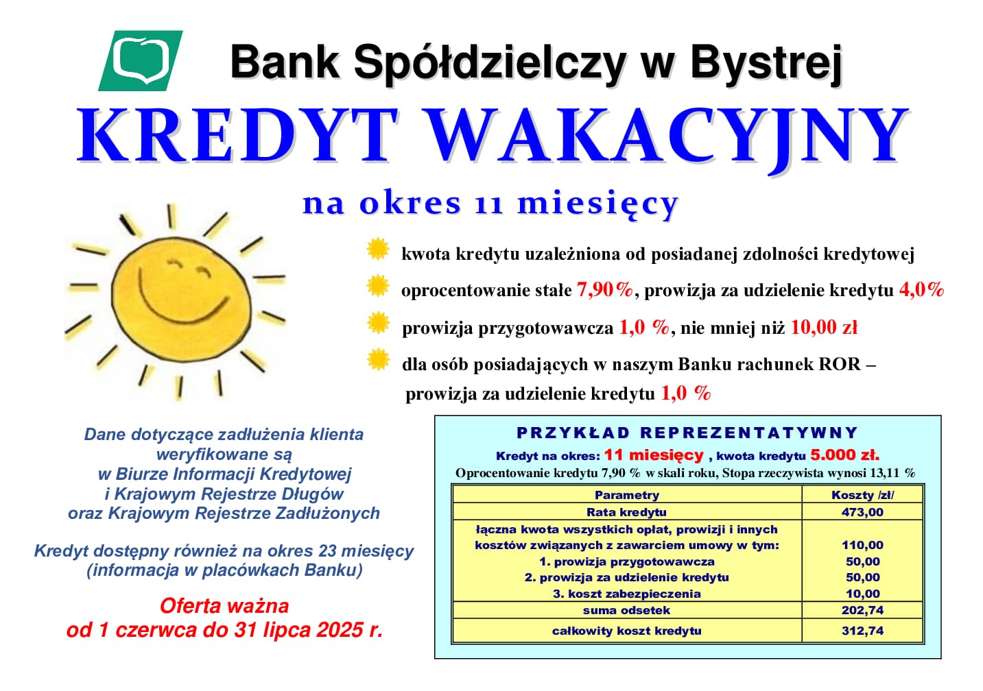 Kredyt Wakacyjny na okres 11 miesięcy
